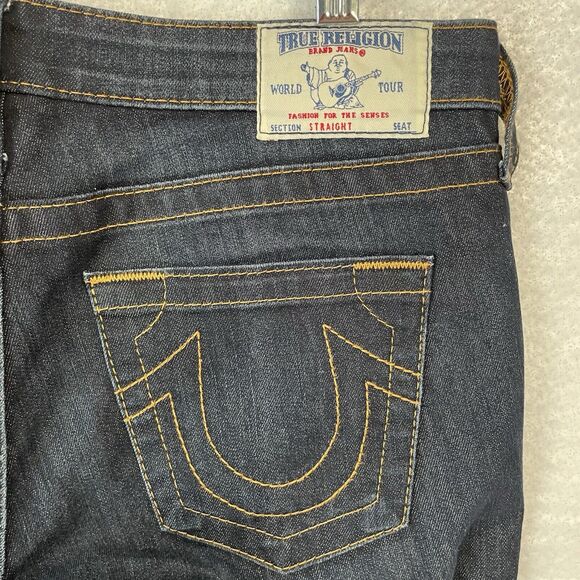 True Religion Jeans Women’s 29 Dark Wash Blue Denim STRAIGHT World Tour Stretch - Picture 6 of 10